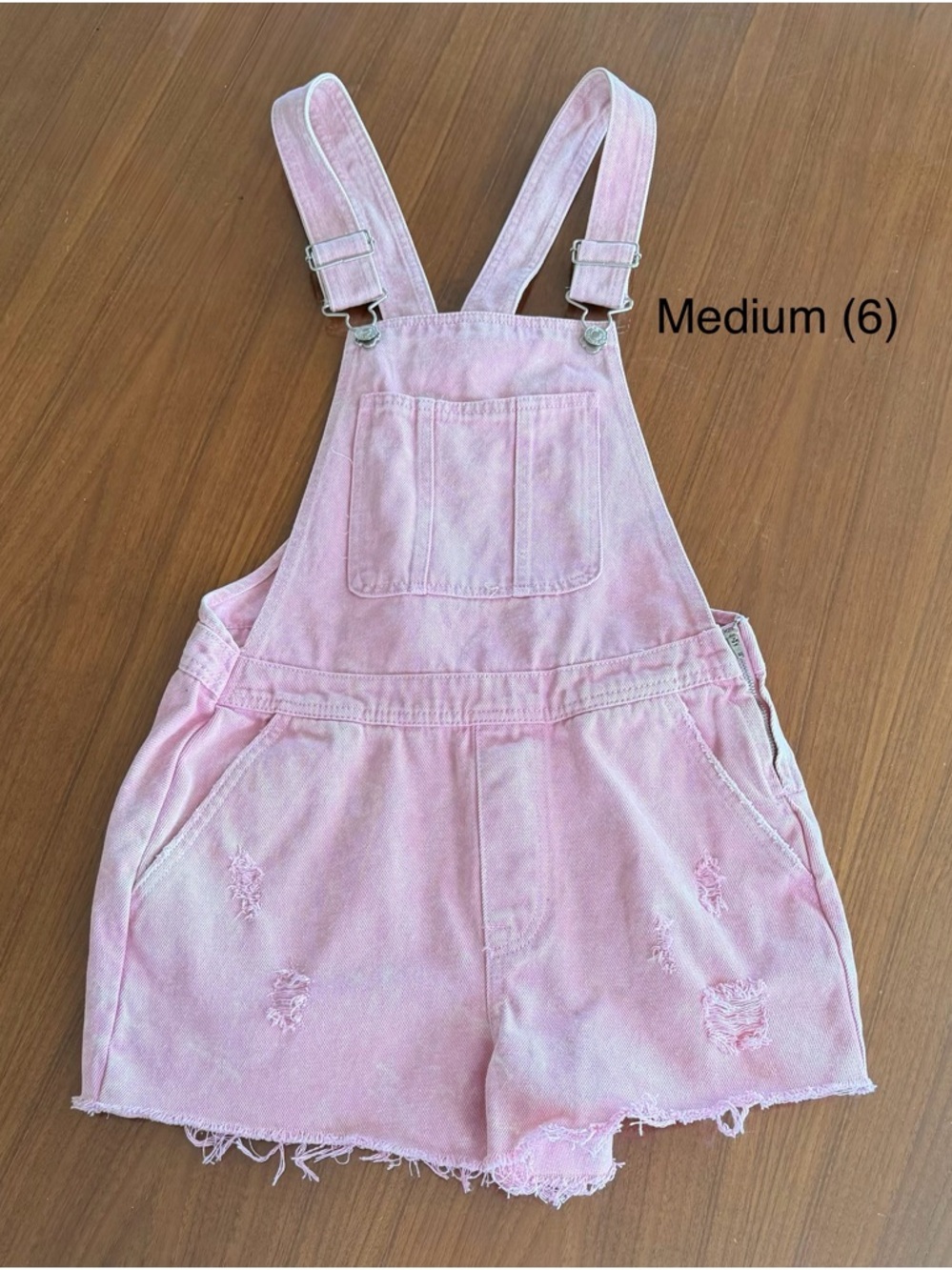 Size 6 Medium Pink Denim Short Overalls
